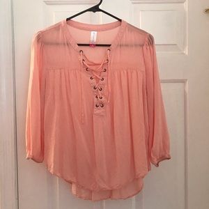 Peach loose top with elastic sleeves